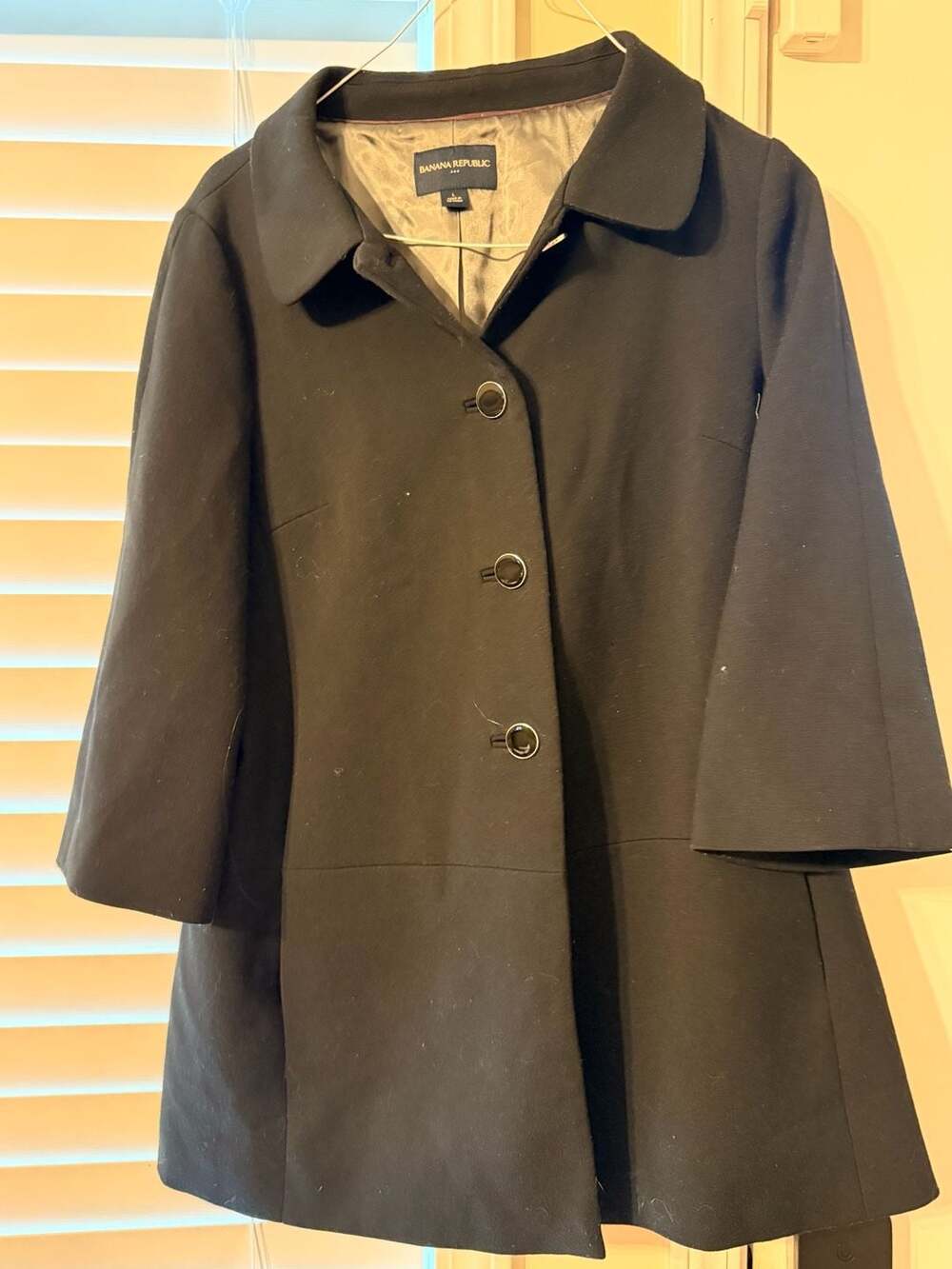 Banana Republic Black Button Front 3/4 Sleeve Coat Size L